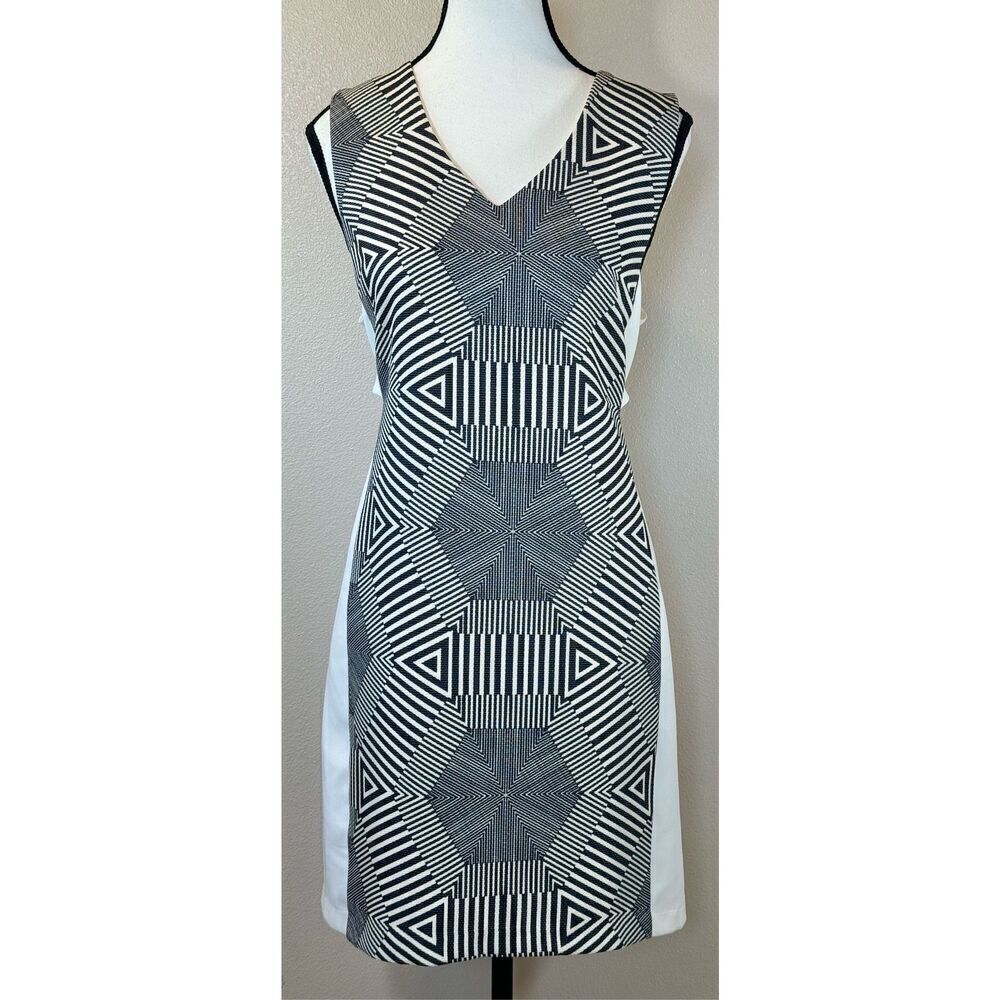 NWT Adelyn Rae Geometric Print Sheath Black & White Mini Dress  Large Women's